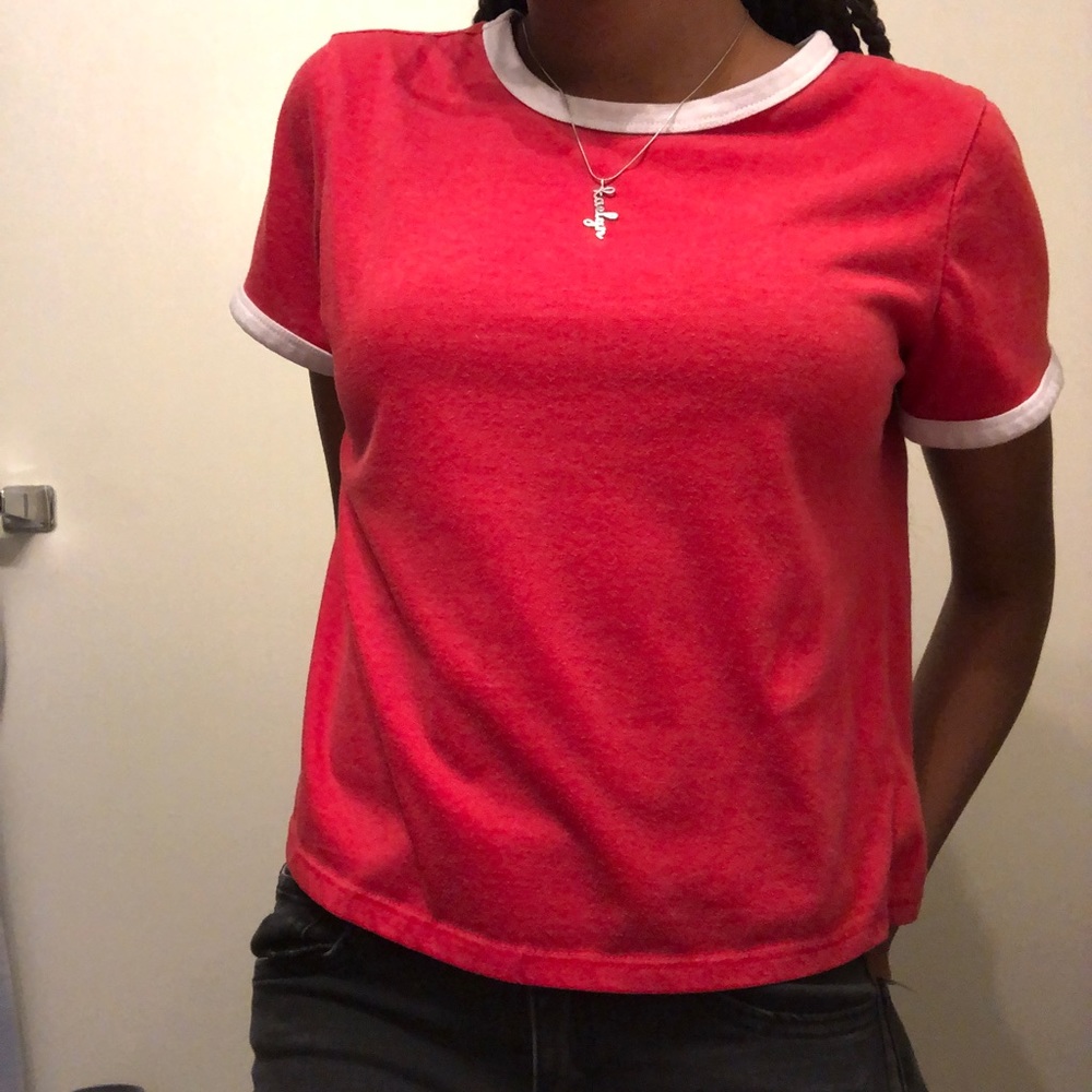 Red Crop Top w/ White Collar & Sleeve